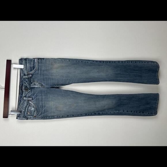 Vintage Y2K Silver Denim Ultra Low Rise Bootcut Jeans SIZE 26 - Picture 1 of 7